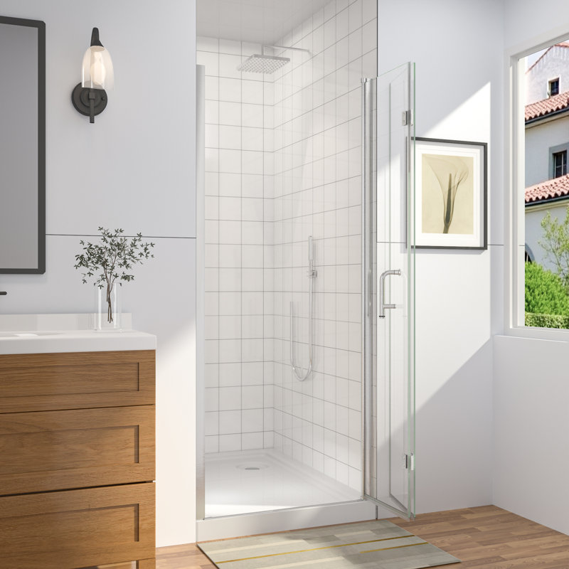 Porte de douche pliante en verre sans cadre, 32-33 1/2 po L x 72 po H, Nickel brossé