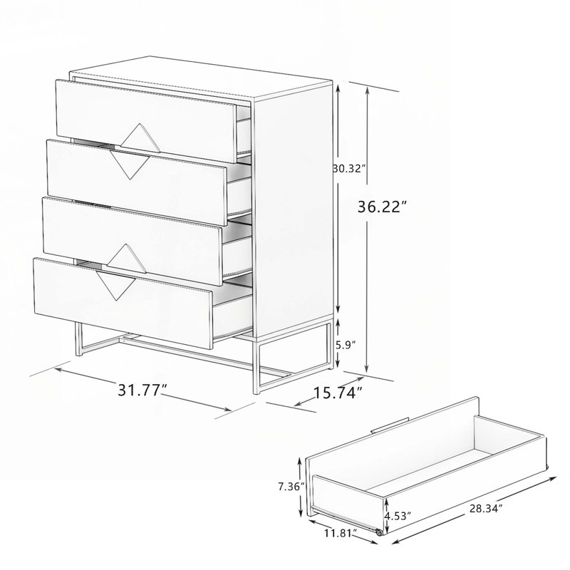 Wood Console Table with 4 Drawers,White