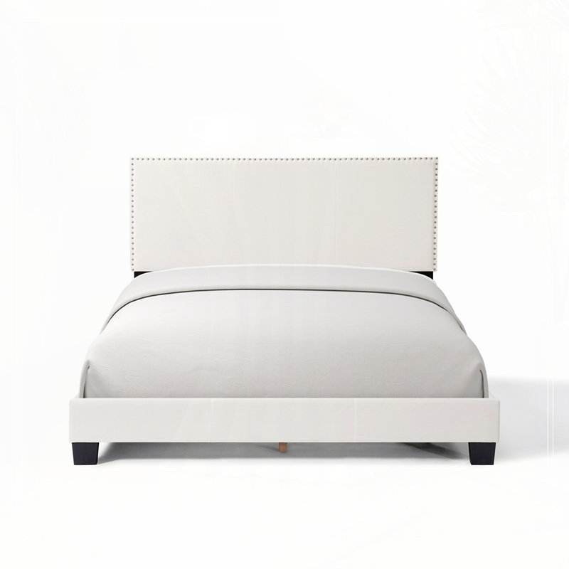 Lit plateforme tapissier en lin, Beige, Complète