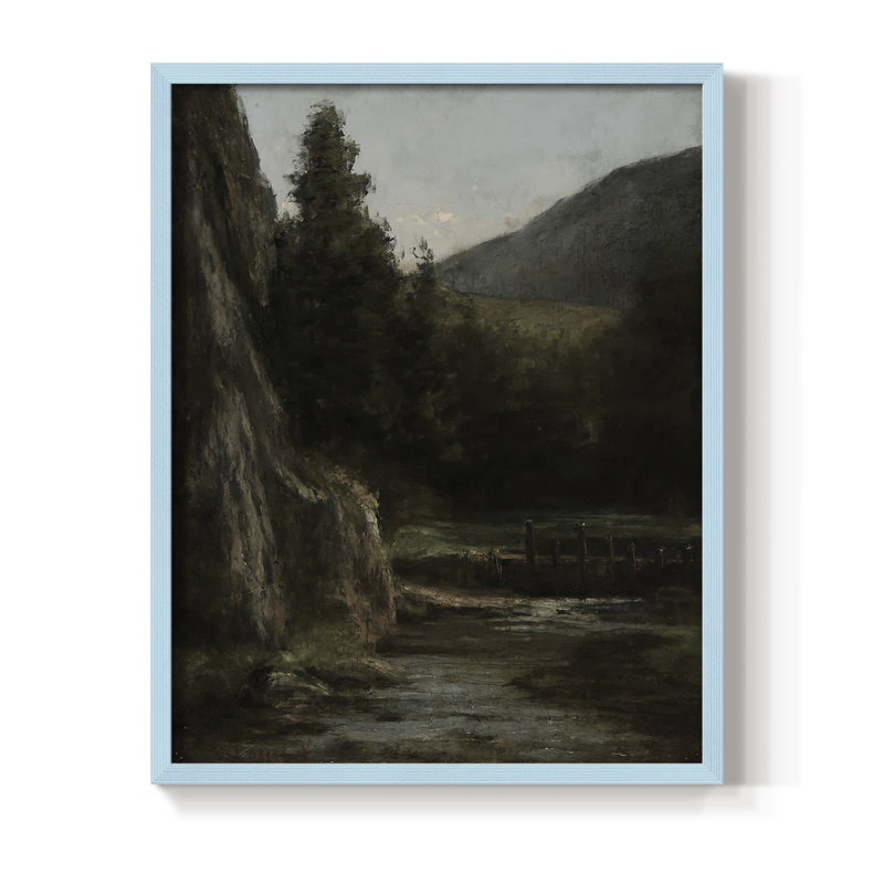 «Vintage Landscape CXLVI», reproduction encadrée - bois massif, Bleu, H 21 po x l 17 po