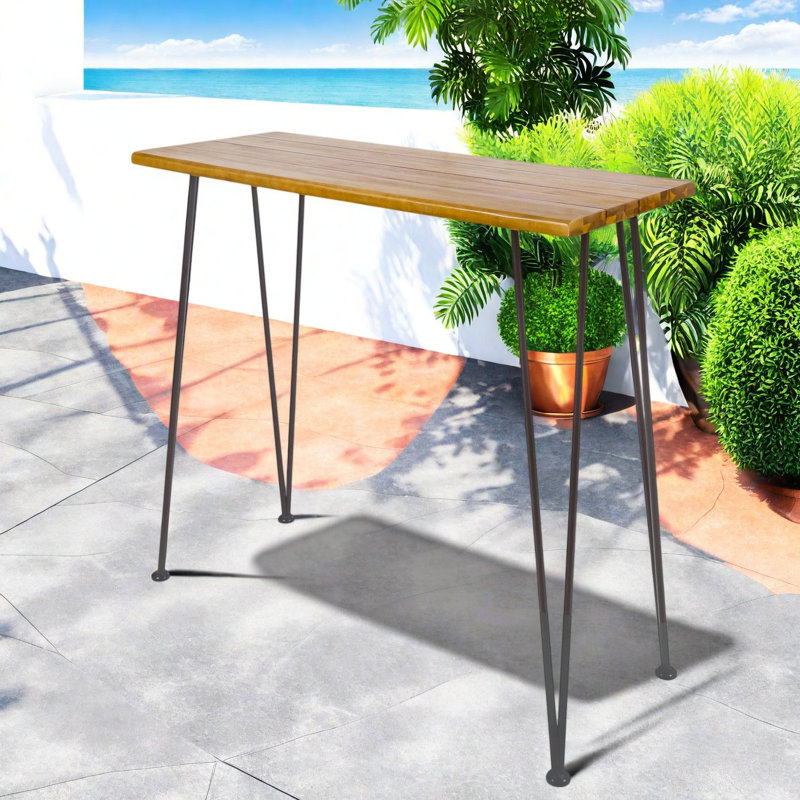 Tables de patio compactes, table de bar en fer et bois d'acacia de 47,25 pouces, style industriel rustique