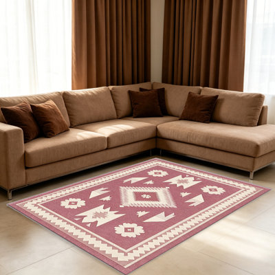 Tapis blush crème aztèque pour le salon, doux et confortable, adapté à toutes les saisons, facile à entretenir, tapis de sol intérieur lavable à la machine, sous la table de ferme convenant à la chambre à coucher, à la salle à manger, au bureau, au patio, au balcon, à la maison