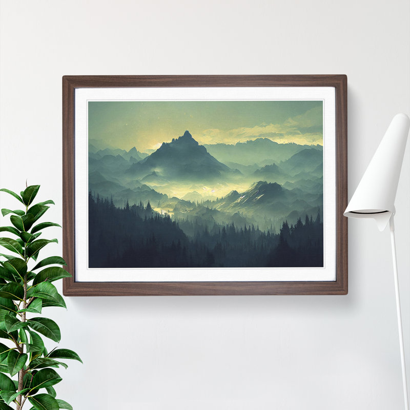 XH1022-7594X Royal Winter Mountains 1 Piece Single Picture Frame Painting, 25cm H x 34cm W x 2cm D, Walnut