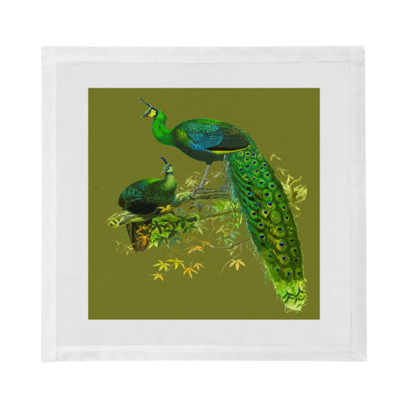 Family Pheasants Cotton Blend Square Napkins, Olive