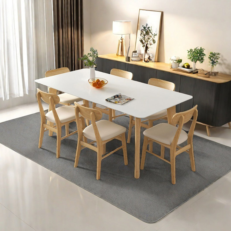 Table de salle à manger en bois de frêne ardoise, H 29,52 po x L 70,86 po x l 31,49 po