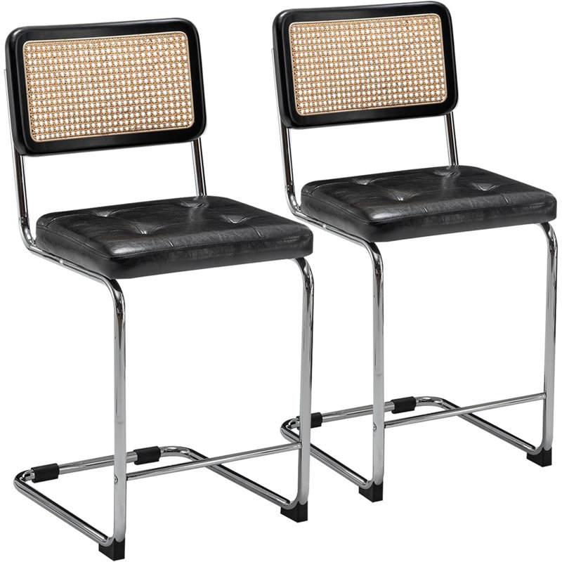 Tabouret de comptoir rembourré à dossier bas H 24 po Burlinson, Noir, noir, noir, noir