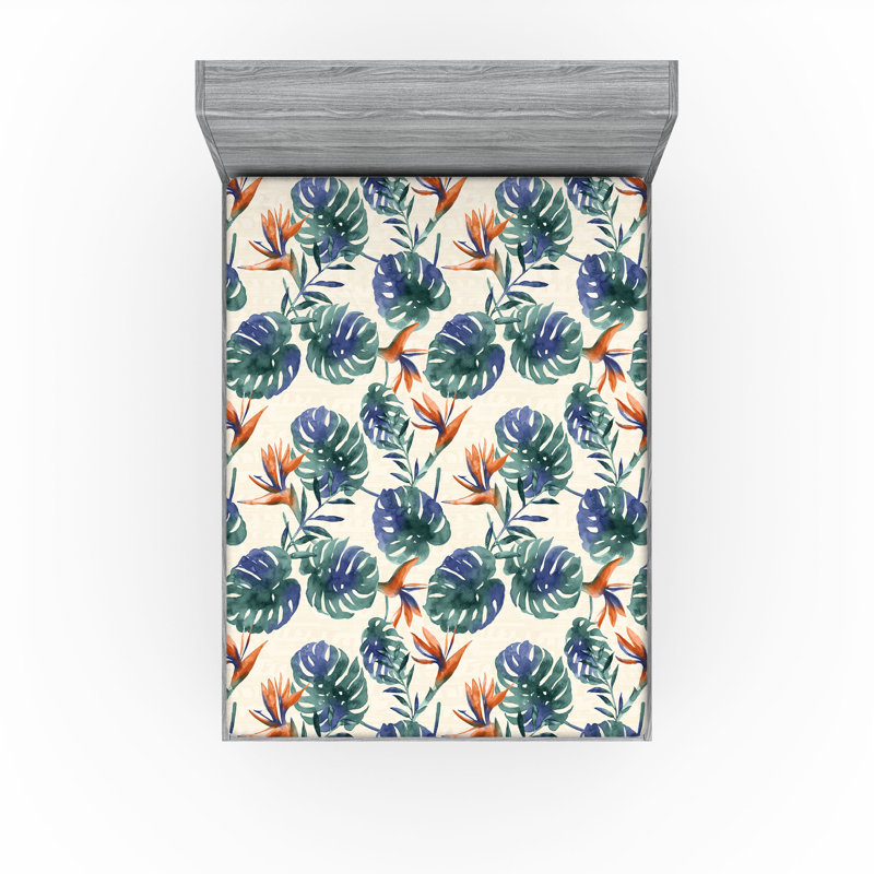 Drap-housse Ambesonne, Drap-housse de taille double, Vert forêt, bleu sarcelle, bleu / floral