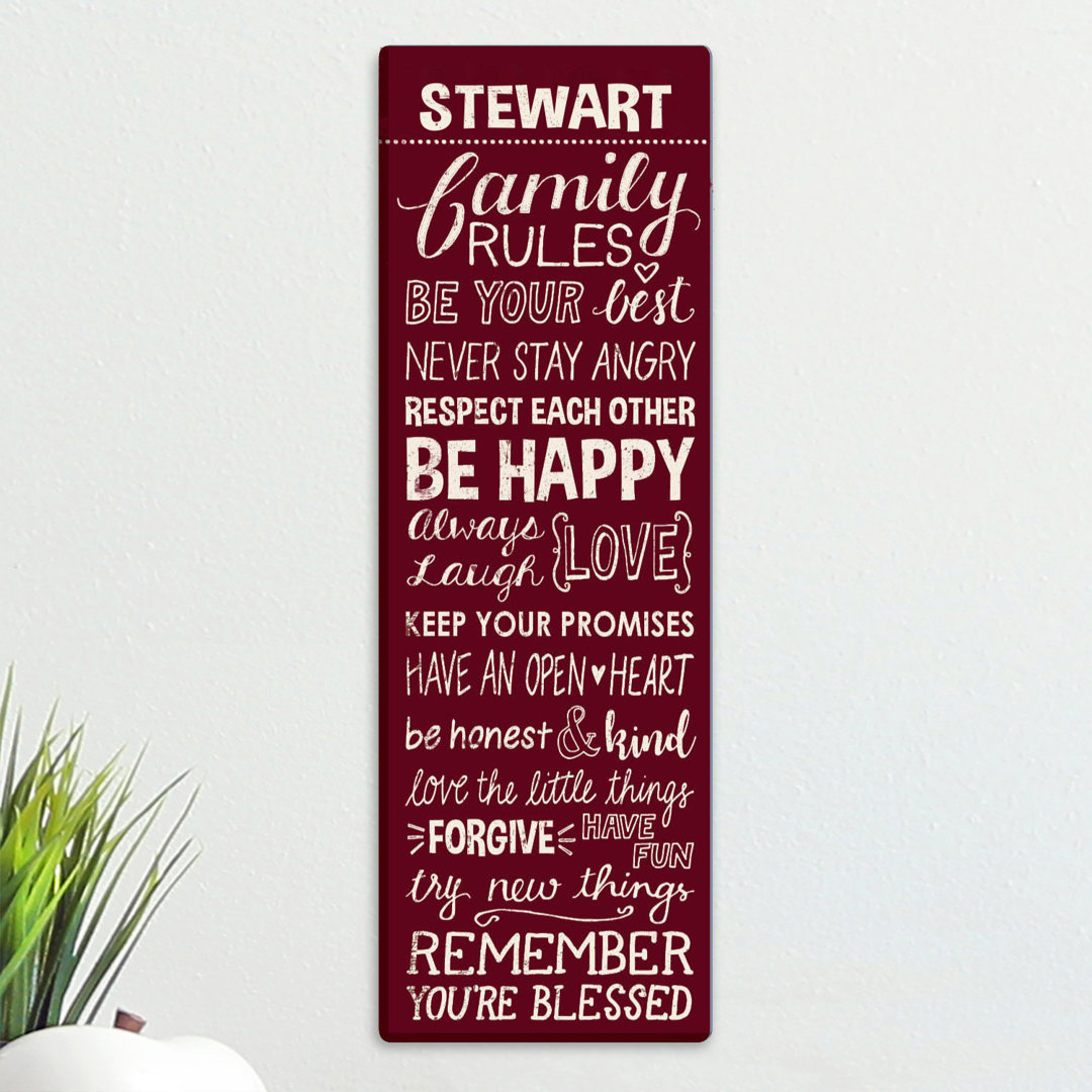 Loving Family Rules Remember You''re Blessed Canvas Print With Custom Name Printed | Burgundy Wall Art Decoration For Kitchen, Hallway Or Family Room | Ready To Hang | Rectangle Trinx 