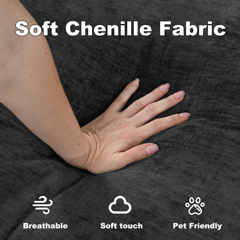 Canapé modulaire rembourré 100 po en chenille avec rangement 100 po, Gris chenille