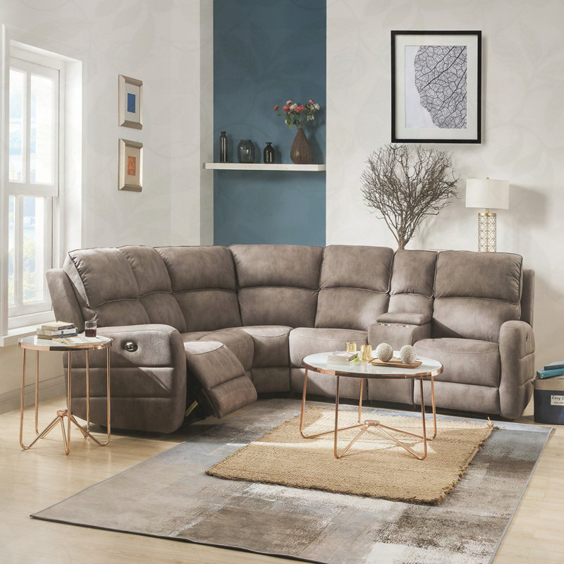 Canapé modulaire inclinable électrique avec port USB Olwen Mocha Nubuck