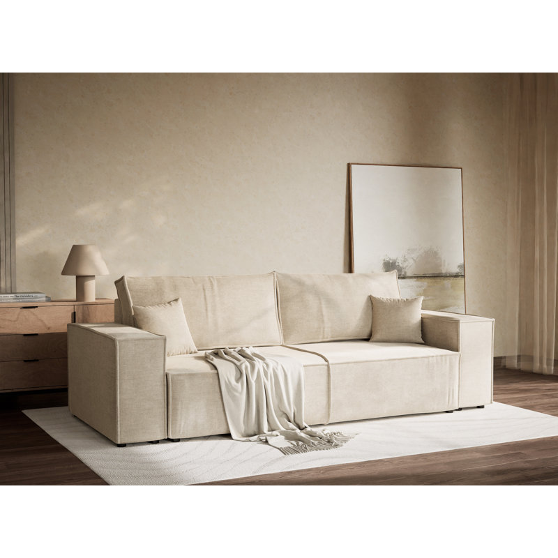 3 Seater Reclining Sofa, Cream Polyester/Chenille