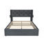 Base de lit pleine grandeur avec rangement relevable, tête de lit à oreilles moderne, ports, revêtement en lin gris foncé, rembourrage en mousse, aucun sommier requis avec vérin à gaz, tête de lit à oreilles