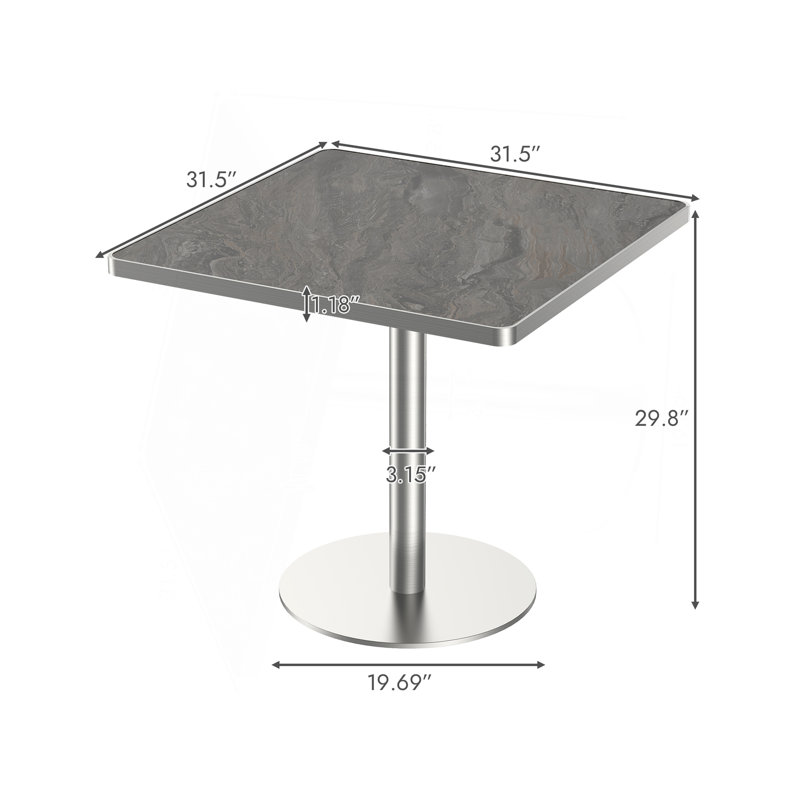 Table de salle à manger carrée moderne 31,5 po Tulip, Brown,Silver