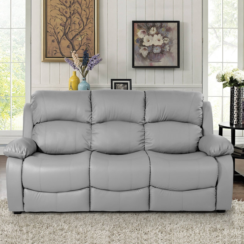 Heder 3 Seater Faux Leather Sofa, Grey