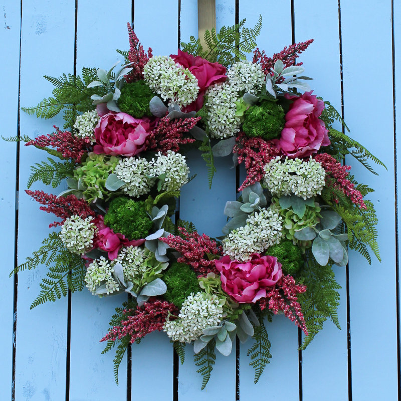 Couronne de soie pivoine hydrangée printanière, 26 po
