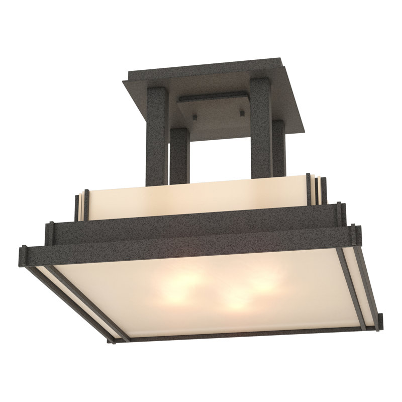 Steppe 4 - Light Lantern Square Semi Flush Mount, Natural Iron, White, 12" H x 17.1" W x 17.1" D
