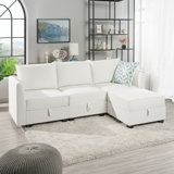Maeoma Modern Reversible Linen Sectional Sofa Couch with Ottoman, L-Shaped Modular Convertible Sofa