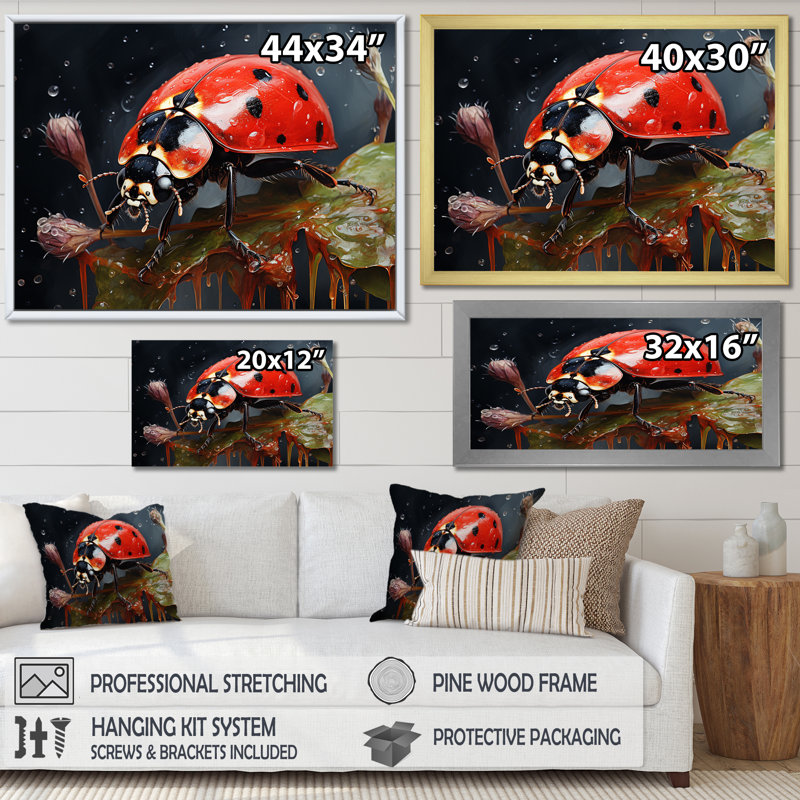 Curious Ladybug Crimson Serenity III sur toile, H 16 po x l 32 po x P 1 po, Cadre flottant noir