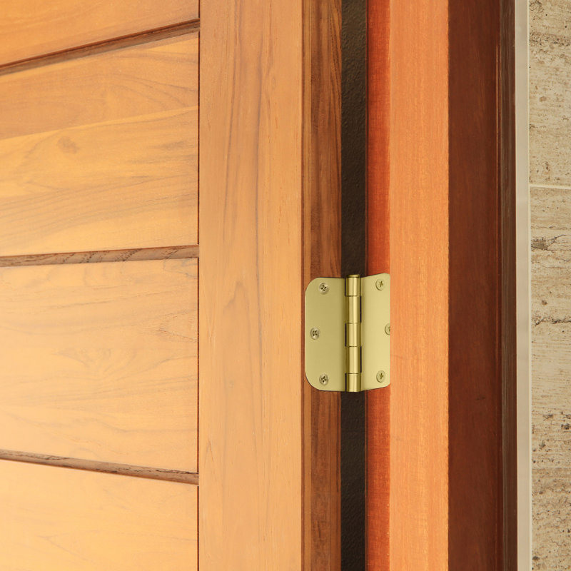 Door Hinge In Satin Brass, 3.5-Inch, 5/8-Inch Radius, 9-Pack, Satin Brass