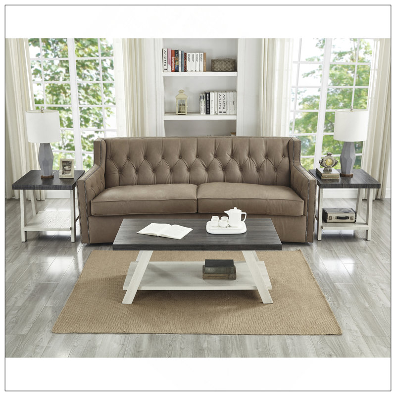 Ensemble de 3 tables basses en bois gris anthracite et beige Athens, Dessus gris anthracite / base beige