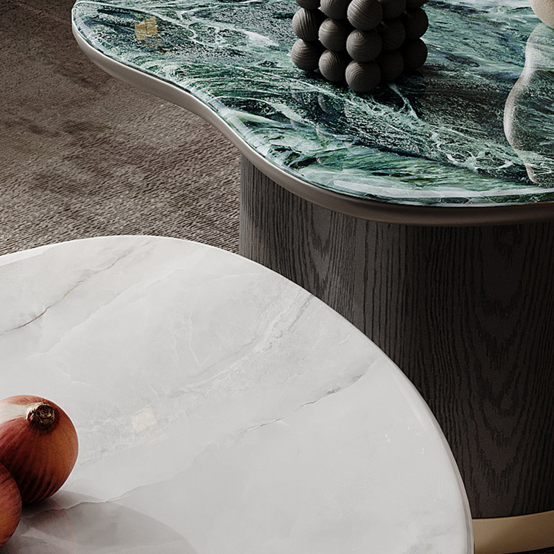 Table basse en bois avec pierre micro-cristalline