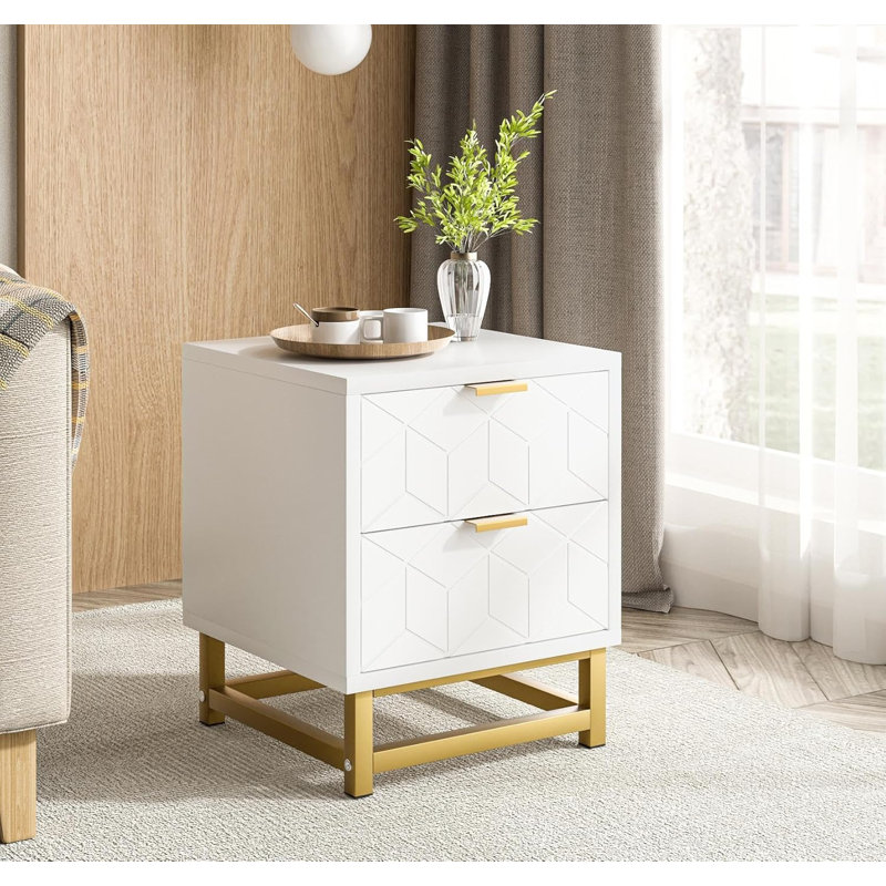 Commode 2 tiroirs blanche, petite commode, commode, table de chevet moderne pour la chambre à coucher, table de bout avec tiroir pour le salon, le couloir, le vestibule