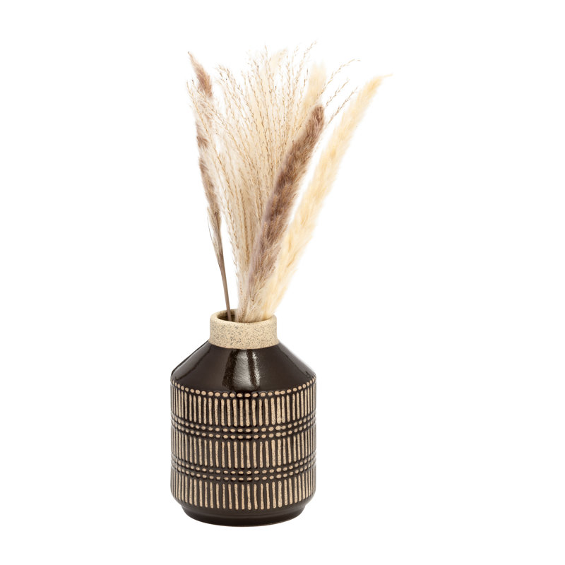 Ceramic 9"H Lines Vase, Java, 7" H x 5" W x 5" D