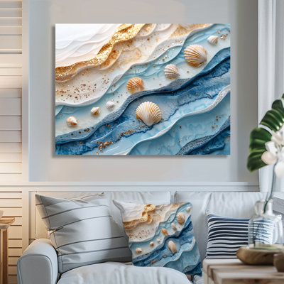 Abstrait coquillage et plage vue aérienne V - art mural côtier en métal, reproduction d'art côtier en métal