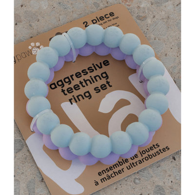 Dexypaws: anneaux à mâcher super - lilas et bleu ciel - jouets de dentition pour chien 2 pièces, mâcheurs agressifs, va-et-vient, cercles texturés, caoutchouc durable, jeu pour animaux