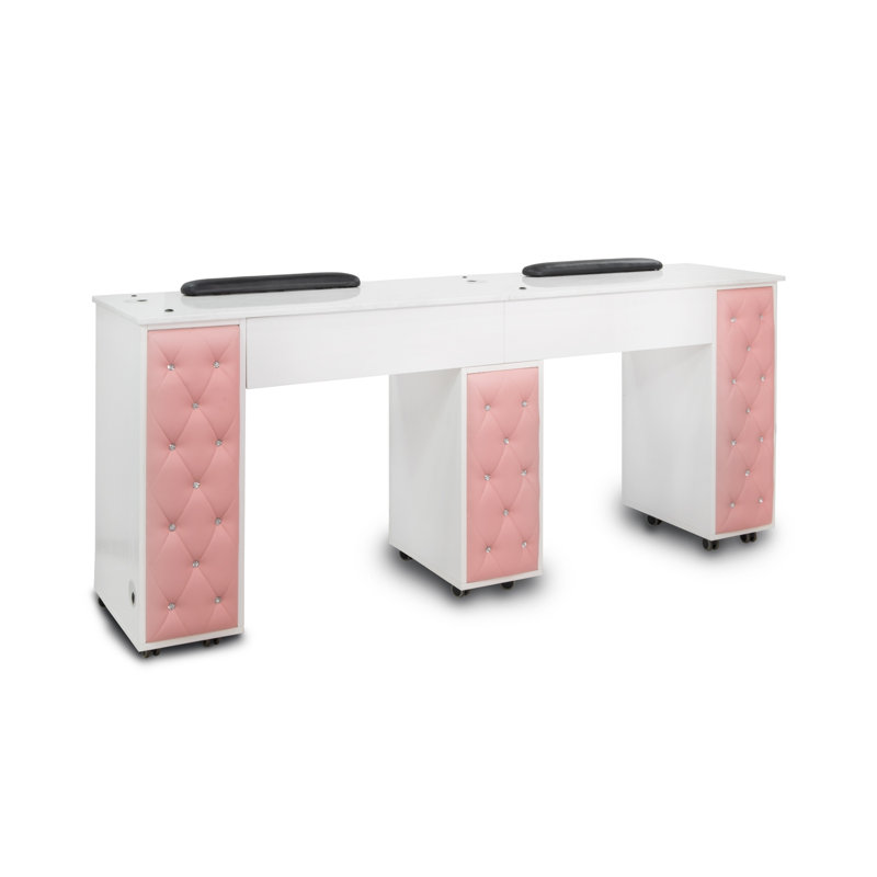 Organisateur de maquillage en bois, Blanc / rose