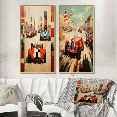 «Vintage Race Car Rally I» - ensemble de 2 reproductions d'art sur toile