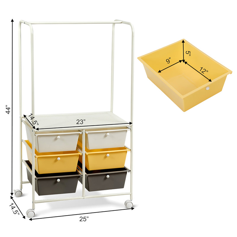 Commode de rangement à 6 tiroirs Padillo, Jaune