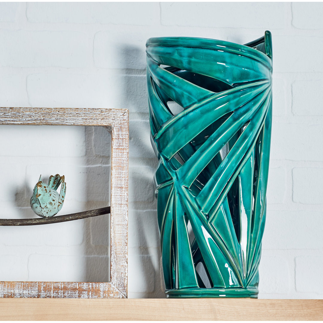 Ceramic Leaf Green Decorative Vase with Cut Out Deigns CosmoLiving by Cosmopolitan