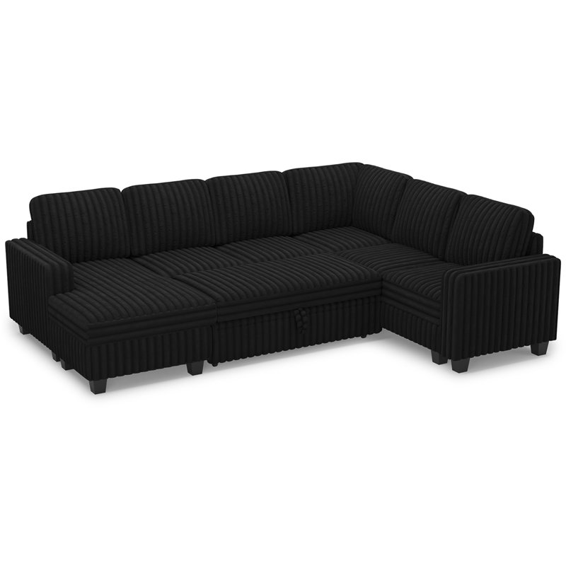 Corner Modular Sofa Set With Storage Soft Upholstery For Living Room, Black Faux Fur