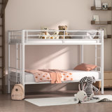 Aafke Kids Twin Size Metal Bunk Bed Frame with Ladder & Full-Length Guardrail Heavy Duty Sturdy 2 in 1 Convertible Bunk Bed