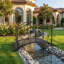 Iron Garden Bridge with Bird-Patterned Railings and Arched Handrails, Decorative Metal Garden Bridge for Outdoor Yard