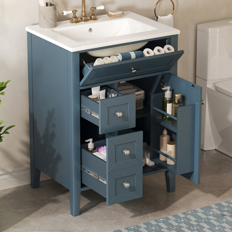 Meuble-lavabo moderne avec lavabo en céramique Kensington, Bleu gris, 24''