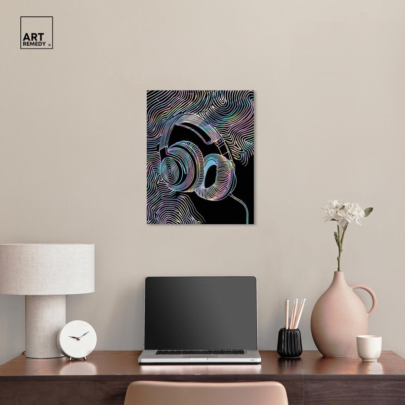 Psychedelic Headphones Abstract Canvas Art in Multicolor