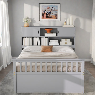 Full Size Captain Platform Bed With Storage Bookcases And Shelves, Four Drawers