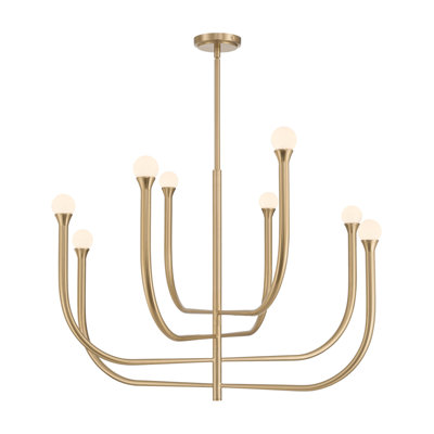 Lustre 8 lumières en laiton 36 pouces avec abat-jour en verre opale Levacy