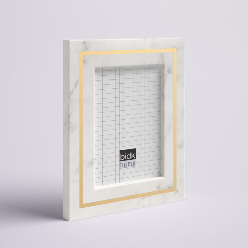 Classic White Marble 5x7 Picture Frame with Brass Inlay