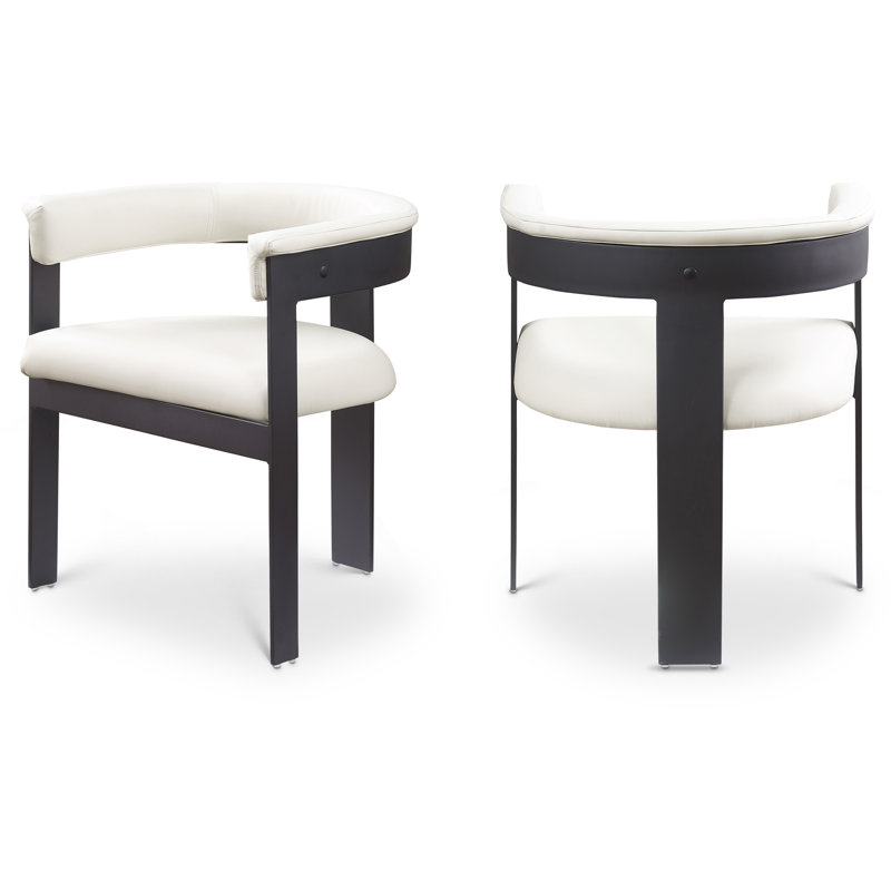 Romeo Finished Upholstered Back Arm Chair, Matte Black Powder Coating, Cream Vegan Leather