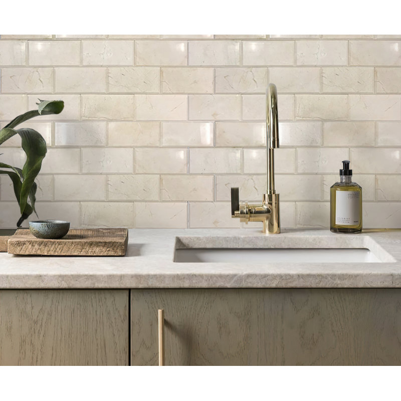 3" X 6" Beveled Marble Subway Tile, Beige/Yellow