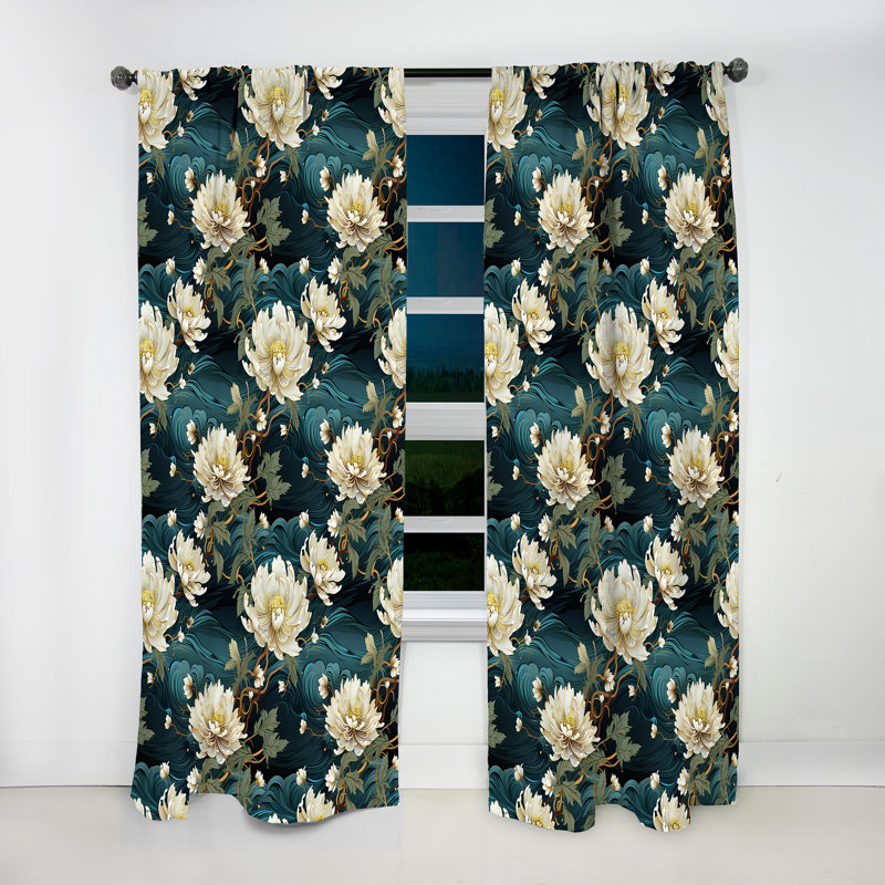 Rideau en velours oriental Water Elements II - obscurcissant - 1 panneau, L 52 po x L 84 po