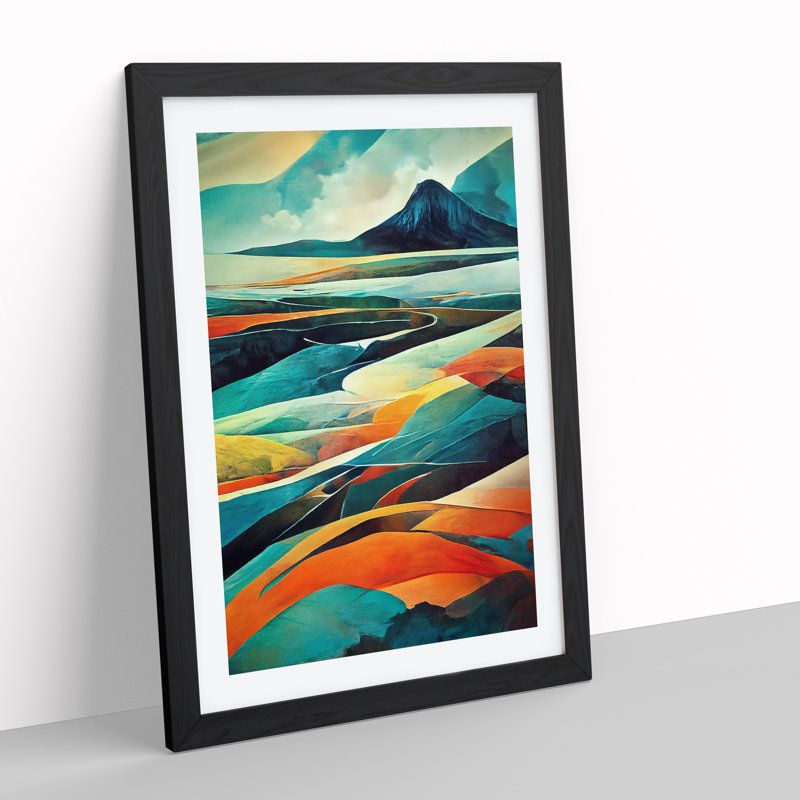 Abstract Mountain Landscape No.1 - Wall Art, Black Framed, 66cm H x 48cm W, White