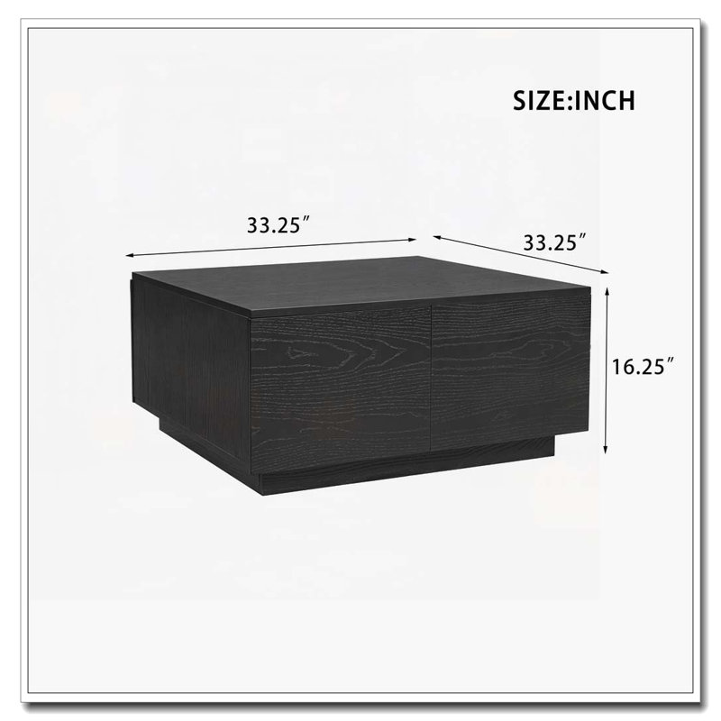 Table basse 33,25 "carrée avec 4 tiroirs, Noir
