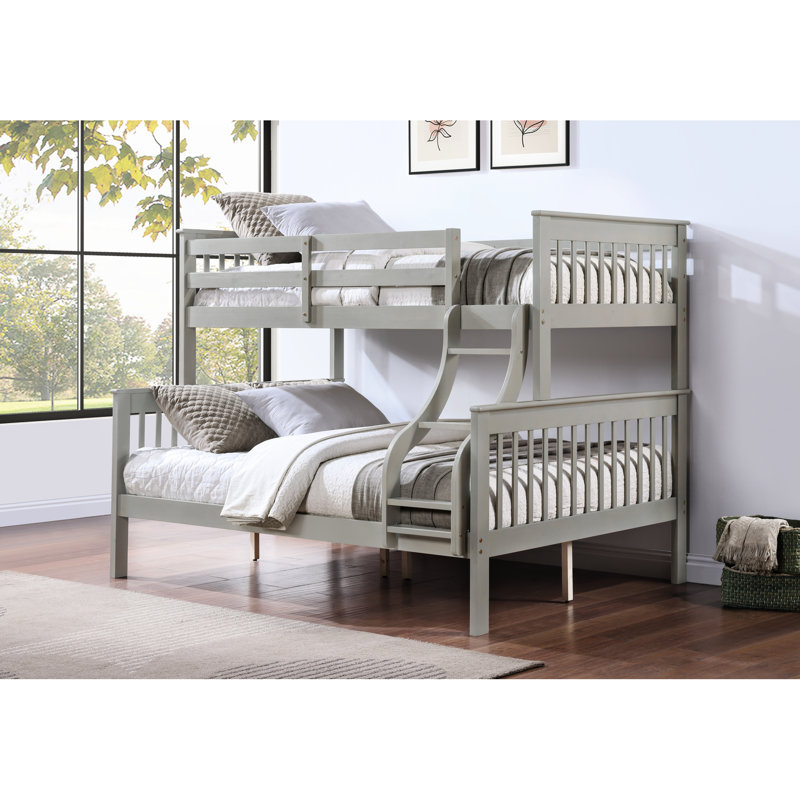 Lit superposé simple / double gris équipé d'un système de lattes 14 + 14 avec structure en bois de pin et compilations à droite 57,51 po de profondeur Portée 80,34 po Largeur 62,33 po 660 lb
