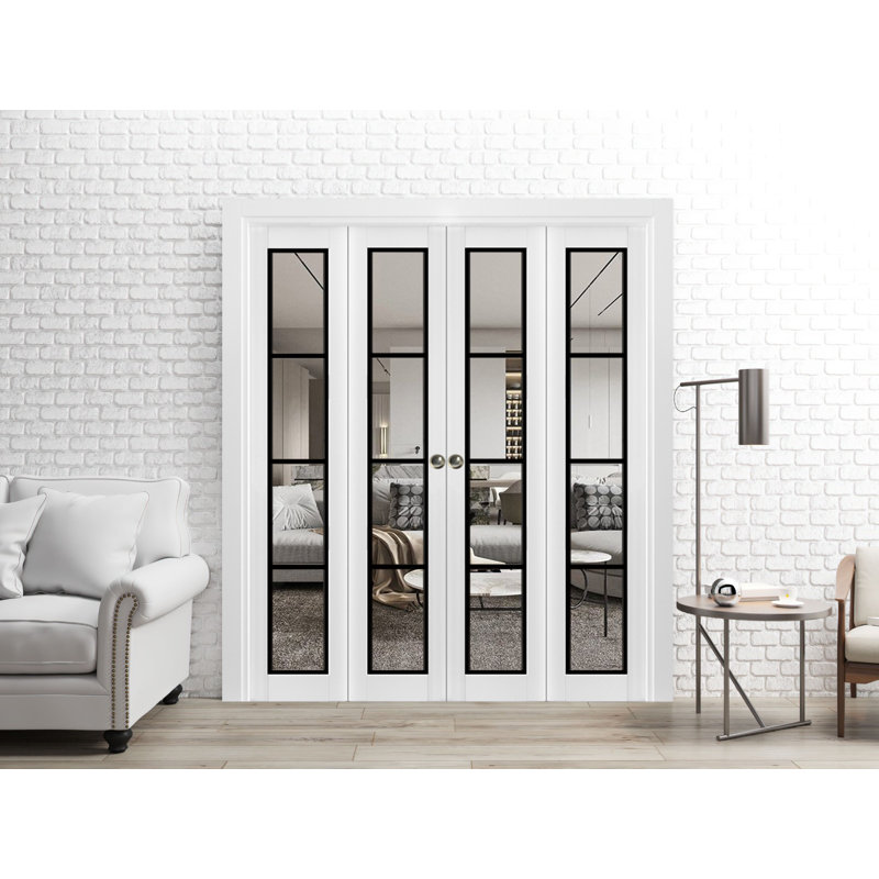 Porte pliante à panneaux en bois, Blanc, 96 po x 80 po