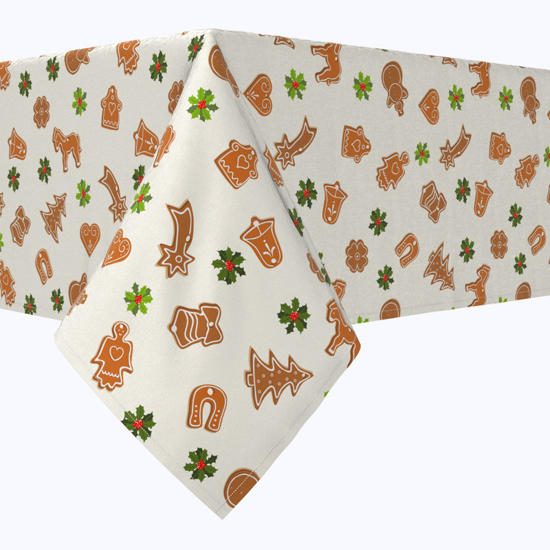 Elra  Rectangular Tablecloth, 100% Cotton, Gingerbread Cookies And Holly, 84" x 60"