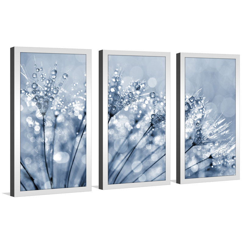 « dewy pissenlit fleur close up », ensemble de 3 impressions encadrées, H 25,5 po x l 40,5 po x P 1 po